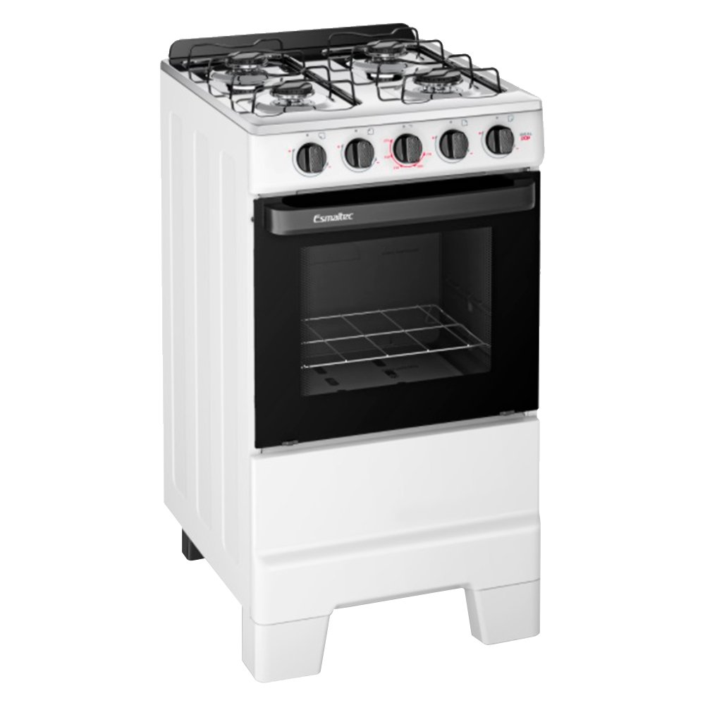 Fogão de Piso 4 Bocas Esmaltec F4ISB Ideal Pop - Mesa em Aço Inox, Acendimento Manual, Branco