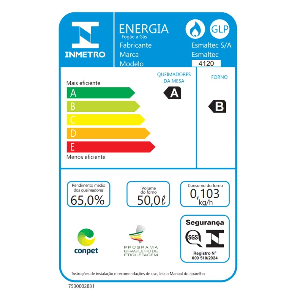 Fogão de Piso 4 Bocas Esmaltec F4ISB Ideal Pop - Mesa em Aço Inox, Acendimento Manual, Branco