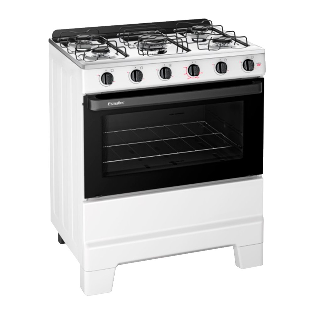 Fogão de Piso 5 Bocas Esmaltec F5ISB Ideal Pop - Mesa em Aço Inox, Acendimento Manual, Branco