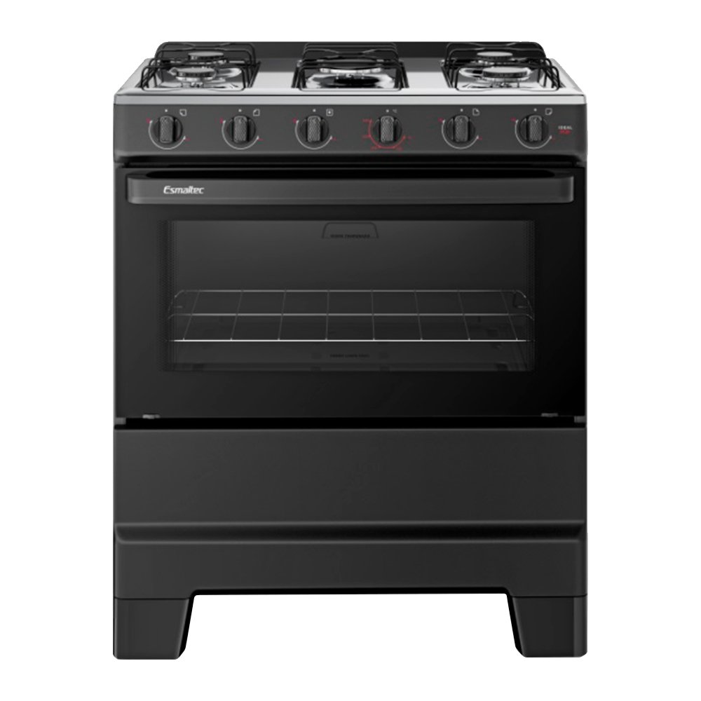 Fogão de Piso 5 Bocas Esmaltec F5ISP Ideal Pop - Mesa em Aço Inox, Acendimento Manual, Preto