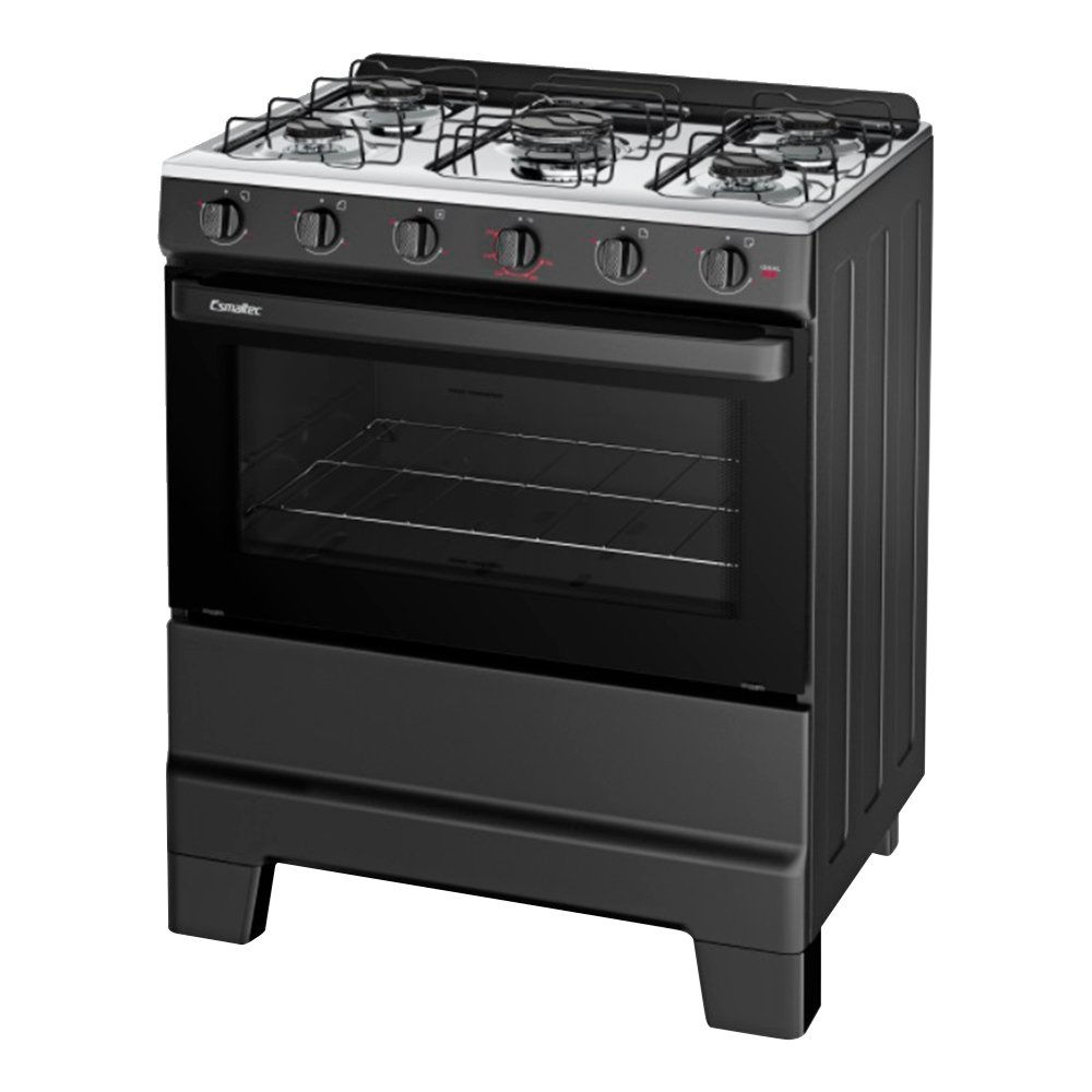 Fogão de Piso 5 Bocas Esmaltec F5ISP Ideal Pop - Mesa em Aço Inox, Acendimento Manual, Preto