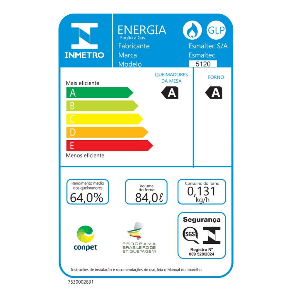 Fogão de Piso 5 Bocas Esmaltec F5ISP Ideal Pop - Mesa em Aço Inox, Acendimento Manual, Preto