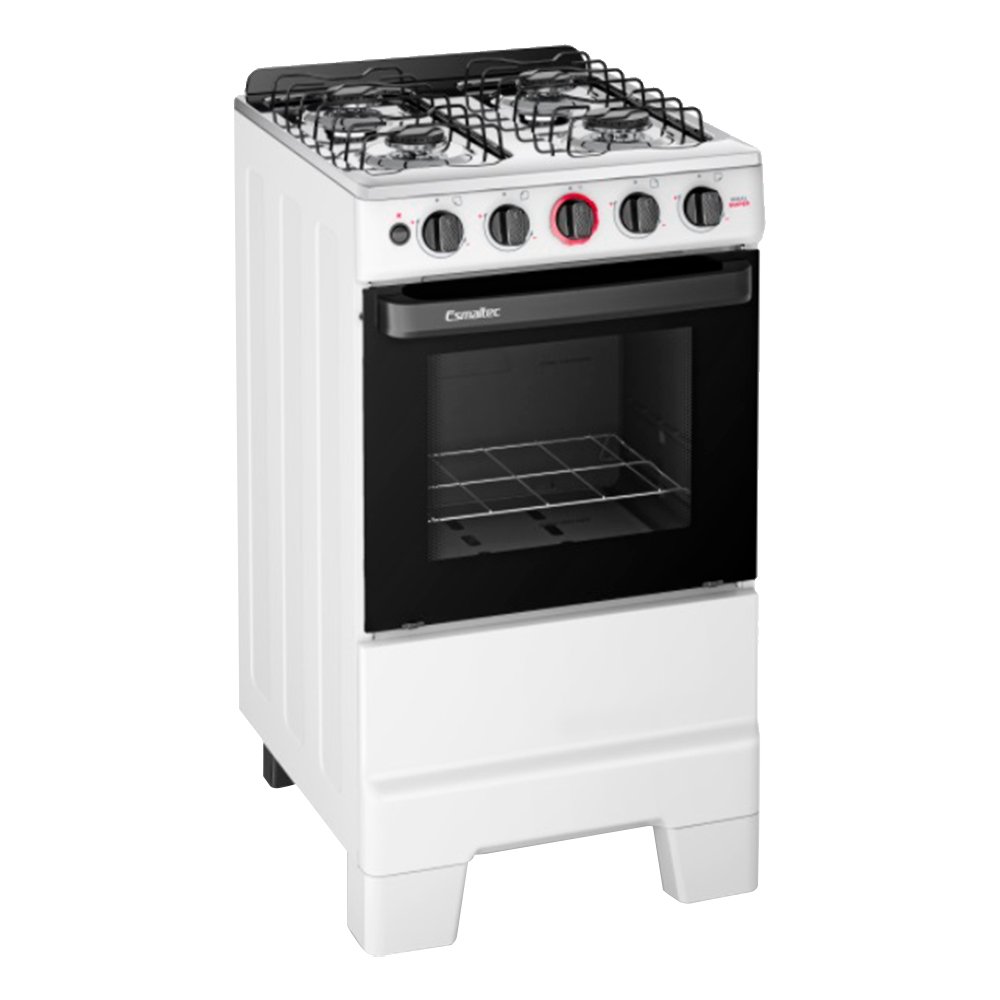 Fogão de Piso 4 Bocas Esmaltec F4IAB Ideal Super - Mesa em Aço Inox, Acendimento Automático, Branco, Bivolt