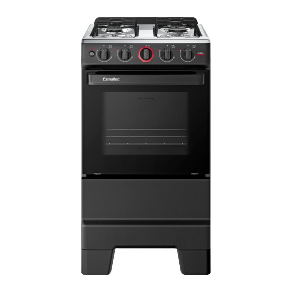 Fogão de Piso 4 Bocas Esmaltec Ideal Super F4IAP - Mesa em Aço Inox, Acendimento Automático, Preto, Bivolt