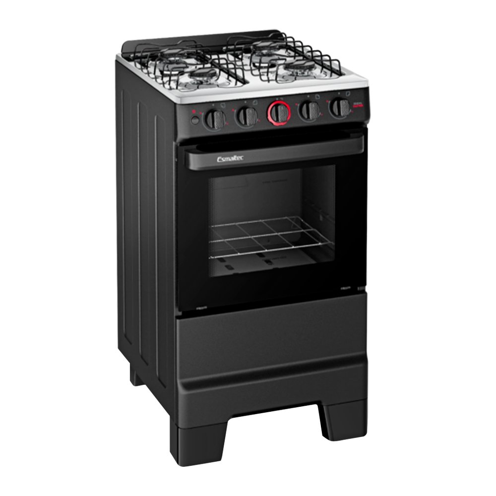 Fogão de Piso 4 Bocas Esmaltec Ideal Super F4IAP - Mesa em Aço Inox, Acendimento Automático, Preto, Bivolt