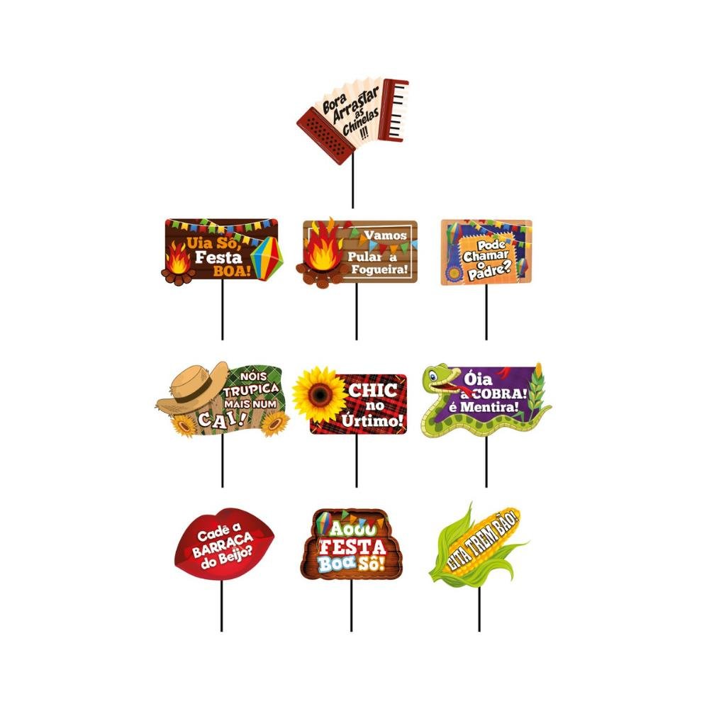 Placas Divertidas Festa Junina - Pacotinho Com 10 Placas