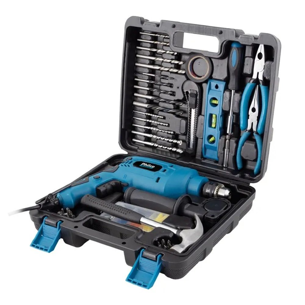 Furadeira Philco Force 650W Maleta 99 Acerssorios Azul PFU03MF 127V