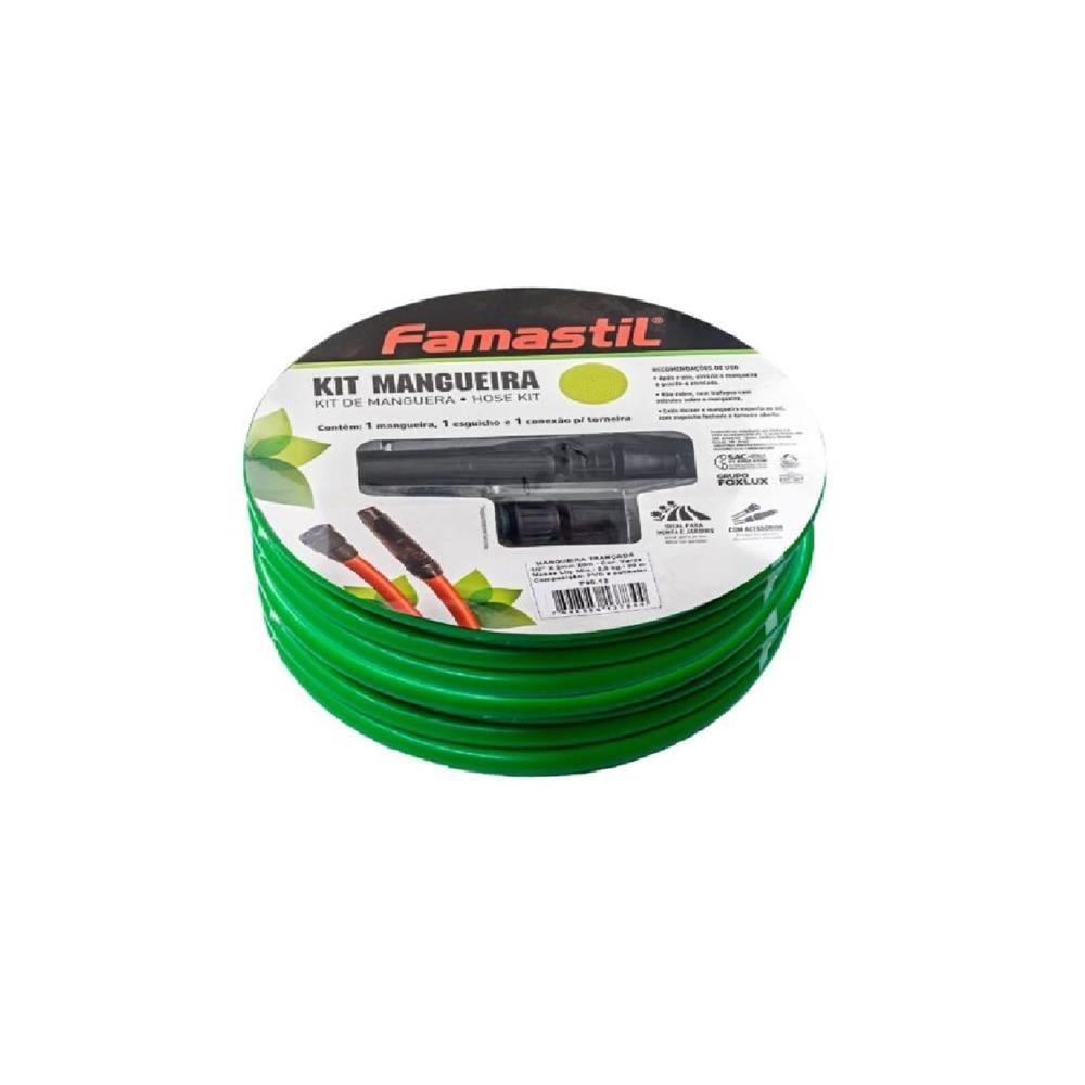 Mangueira Lisa para Jardim 20 m Kit com Esguicho e Conector Verde Famastil