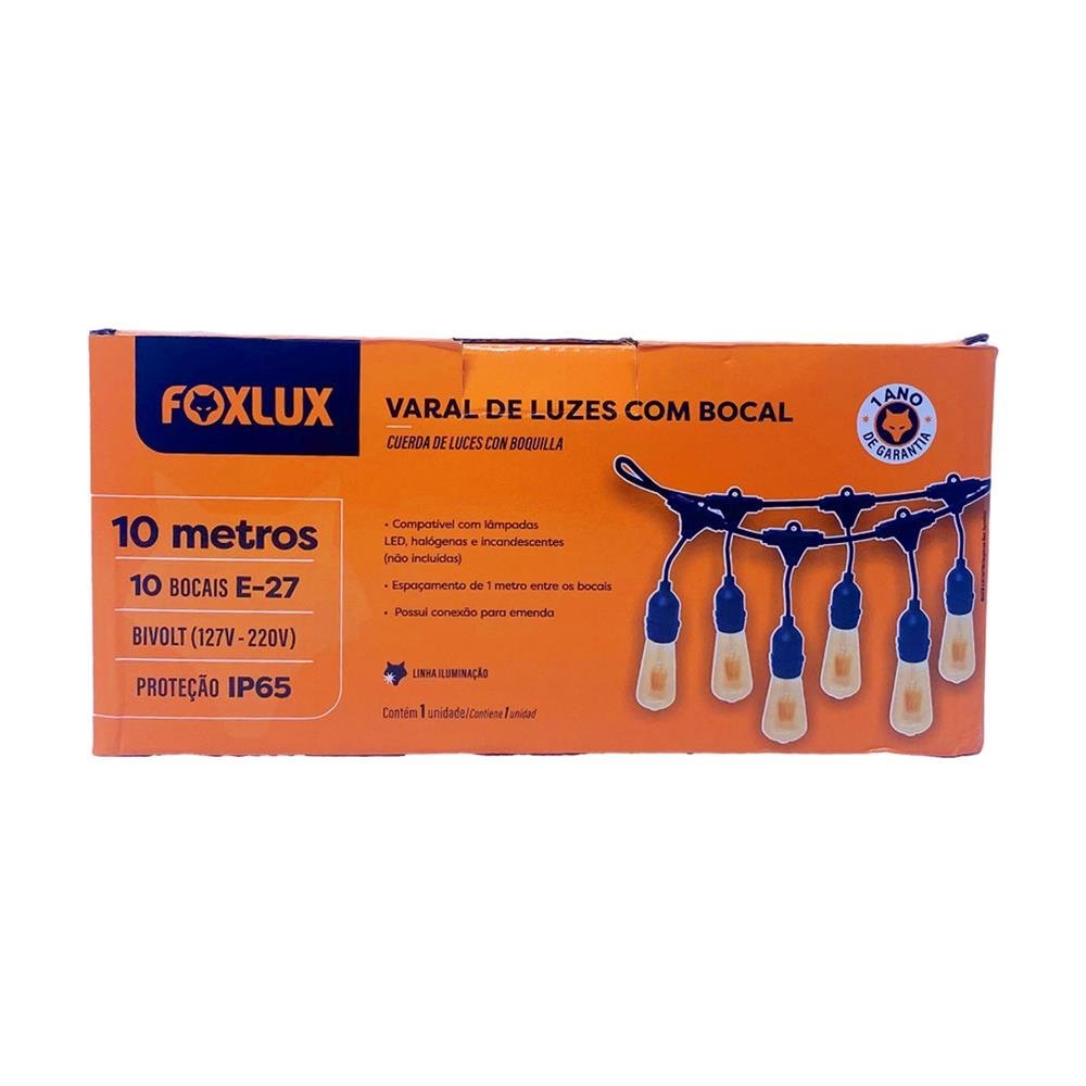 Varal de Luzes 10 Metros Bocal E-27 Sem Lampadas Bivolt
