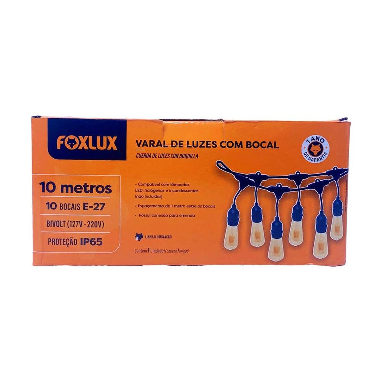 Varal de Luzes 10 Metros Bocal E-27 Sem Lampadas Bivolt
