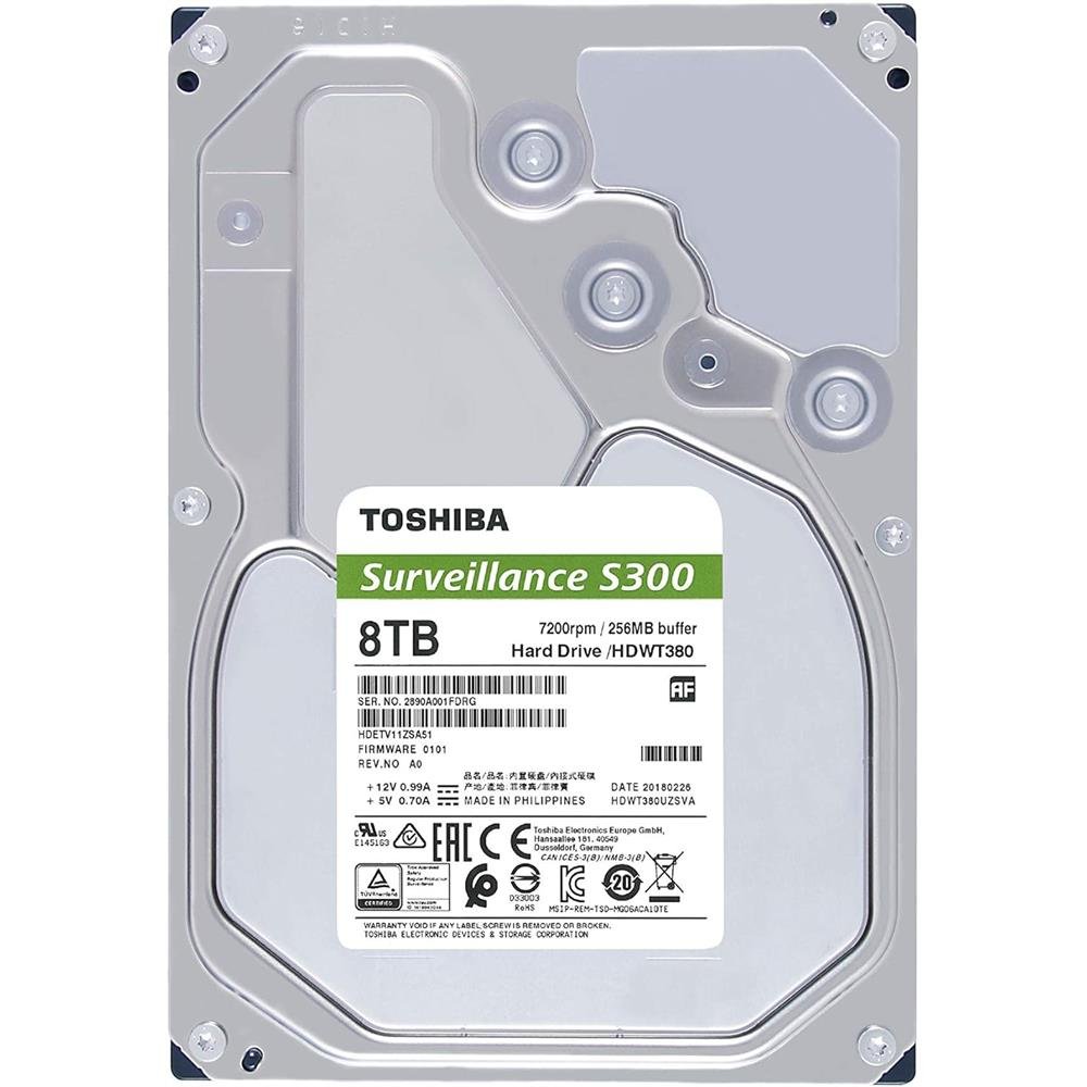 HD Toshiba Surveillance S300, 8TB, 3.5, 7200RPM, Sata III 6GB/s, Cache 256MB, HDWT380UZSVAR
