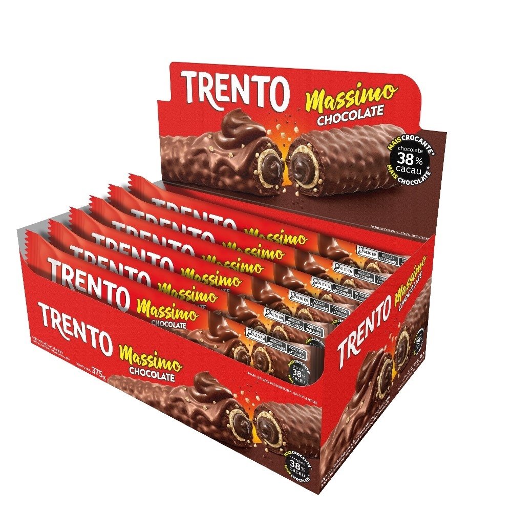 Chocolate Trento Wafer Massimo Chocolate 25g - Embalagem com 15 Unidades