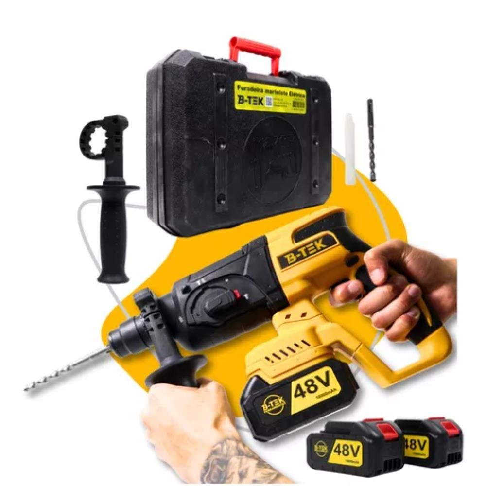 Martelete E Furadeira Com 2 Baterias B-tek 48v Recarregável BT-DZ45