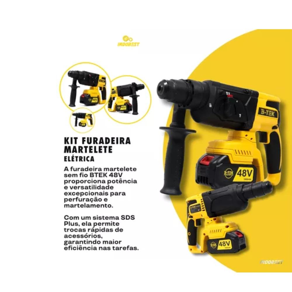 Martelete E Furadeira Com 2 Baterias B-tek 48v Recarregável BT-DZ45