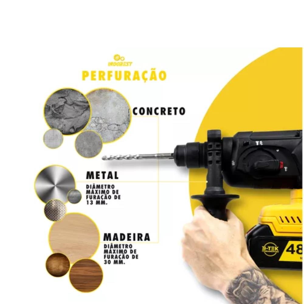 Martelete E Furadeira Com 2 Baterias B-tek 48v Recarregável BT-DZ45