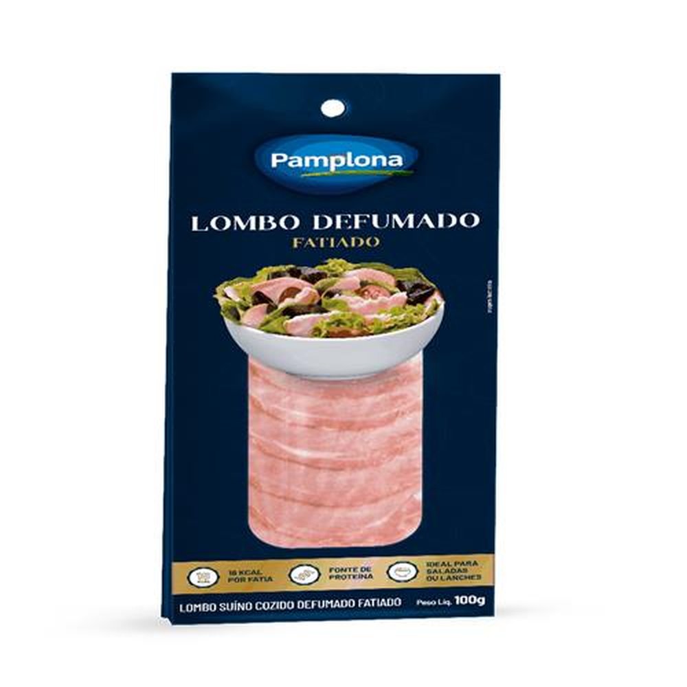 Lombo Defumado Fatiado 100g Pamplona - Embalagem com 16 und. - Peso 1,6kg