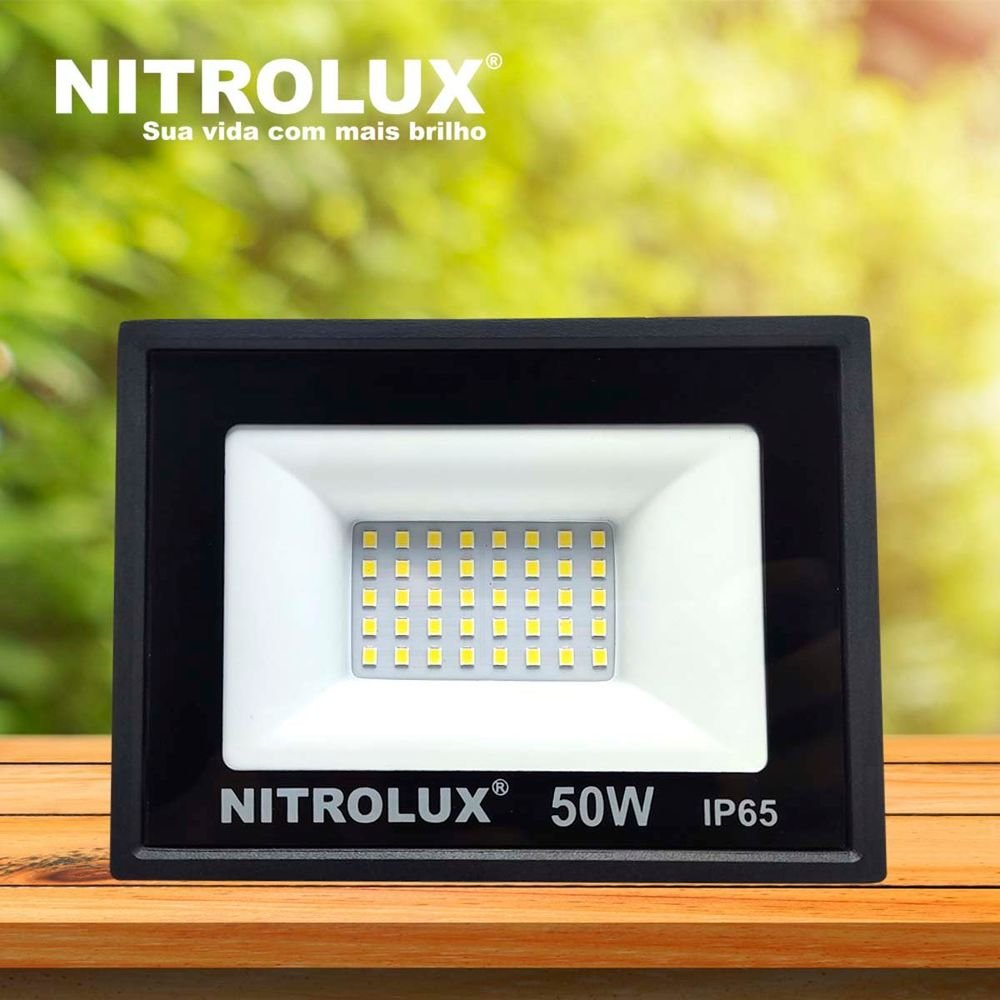 Refletor Led 6500k Luz Branca 50w Bivolt Preto Nitrolux