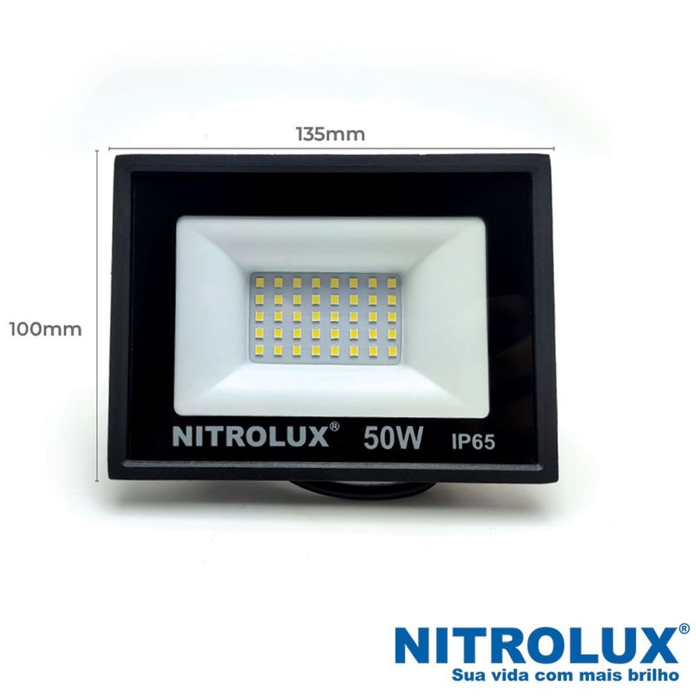Refletor Led 6500k Luz Branca 50w Bivolt Preto Nitrolux