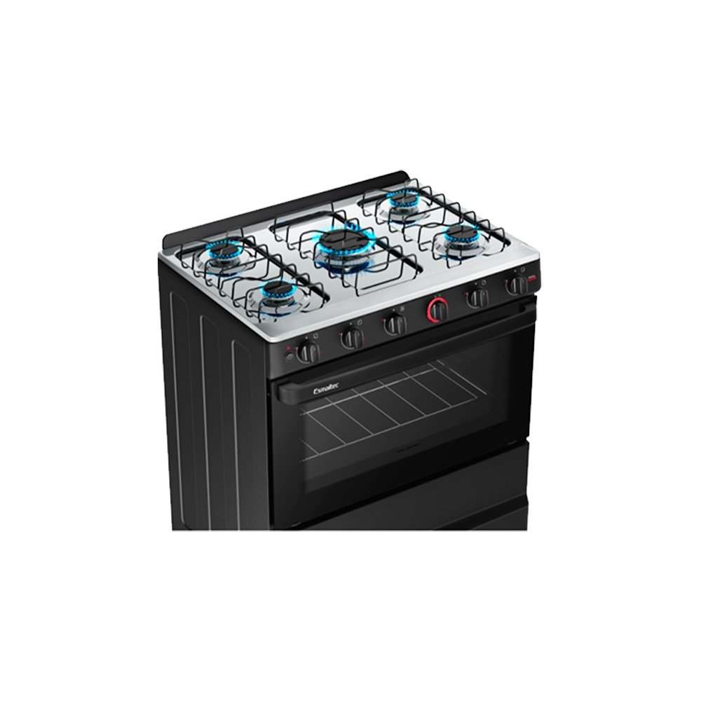 Fogão de Piso Esmaltec 5 Bocas Ideal Super F5IAP 5121 - Acendimento Automático, Preto, Bivolt
