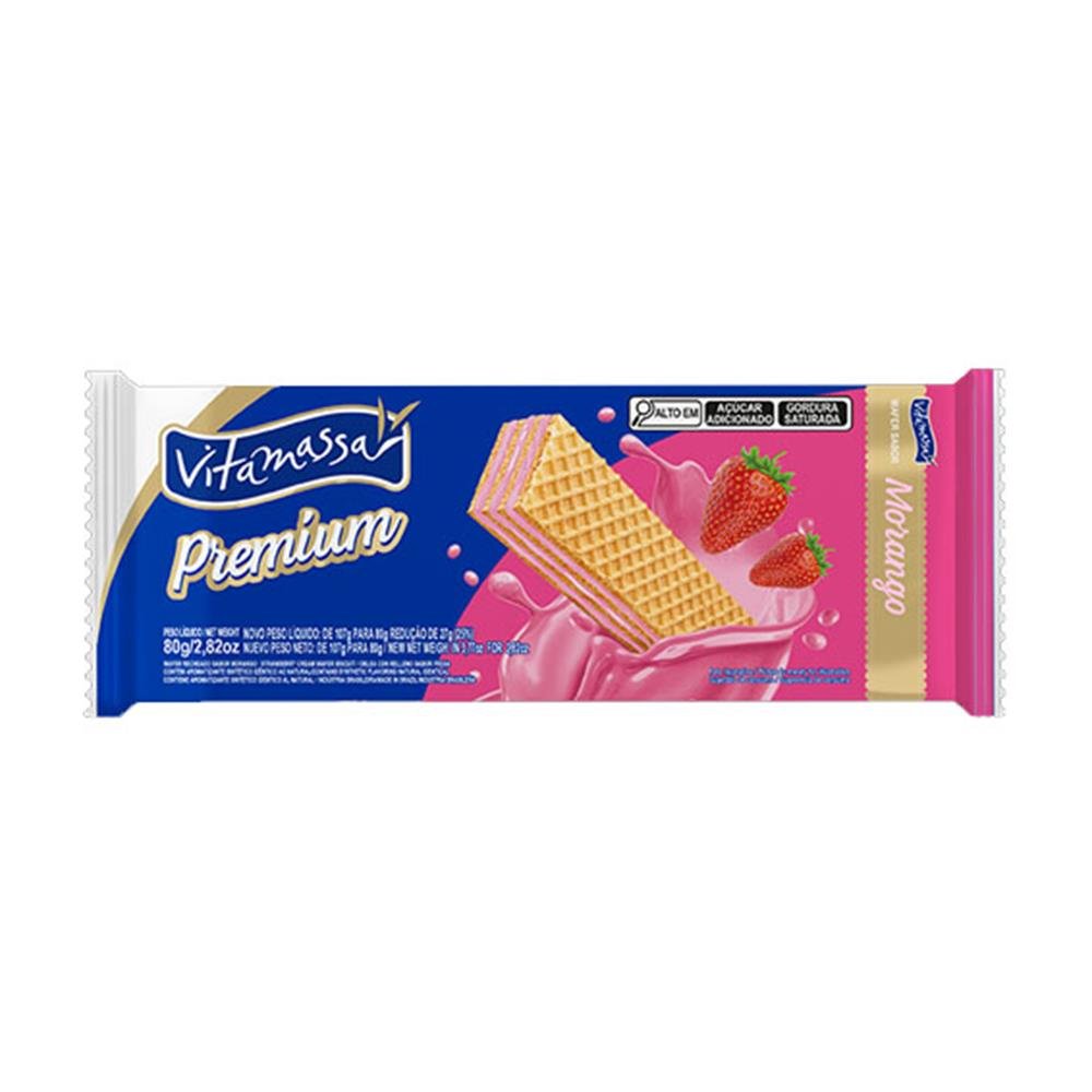 Biscoito Wafer Premium Vitamassa 80g Morango