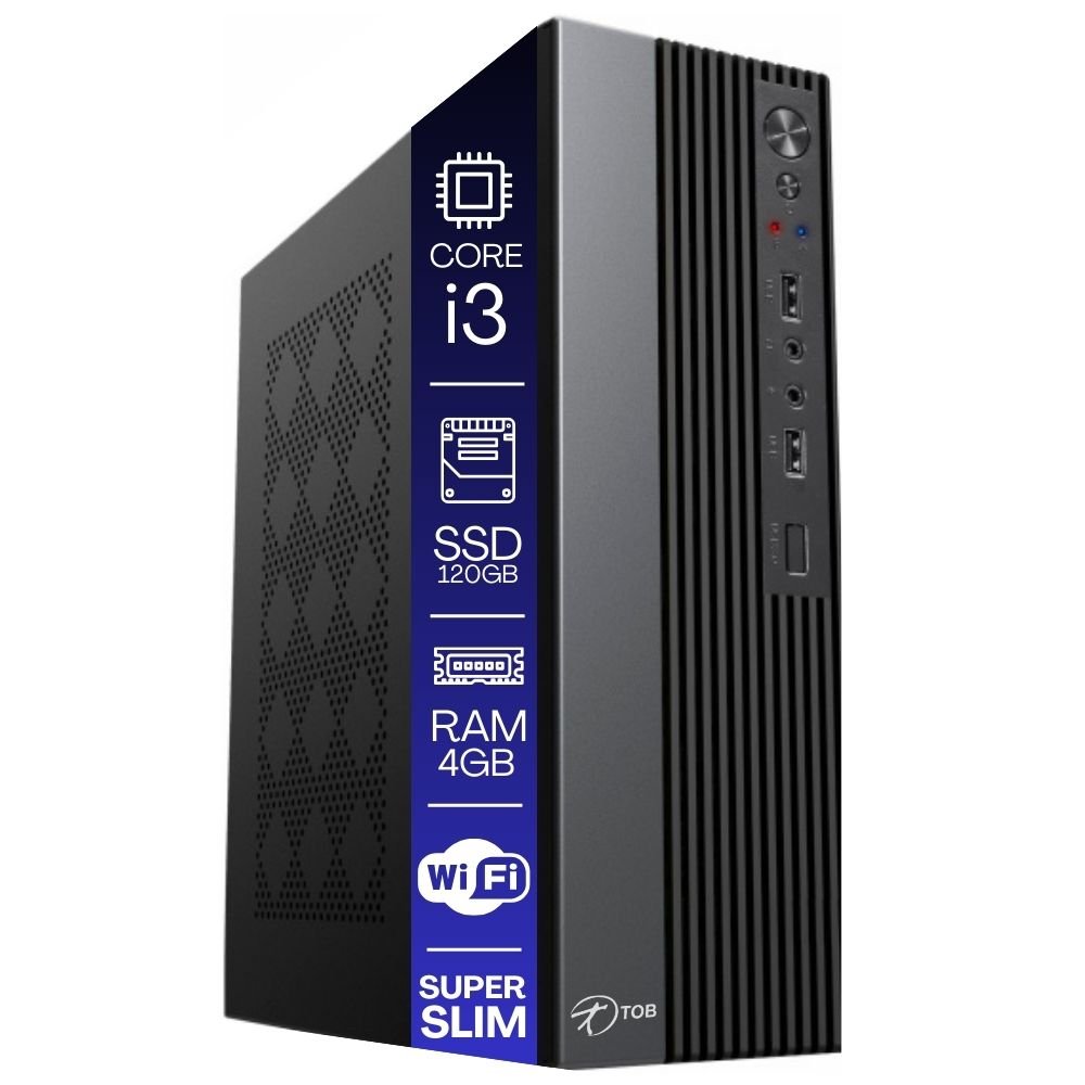 Kit Automação PDV TOB i3 4GB SSD 120GB Win10 Rede S/Fio Teclado Mouse Monitor 19´´ Gvt. Dinheiro Imp. Termica Leitor Cod Barras