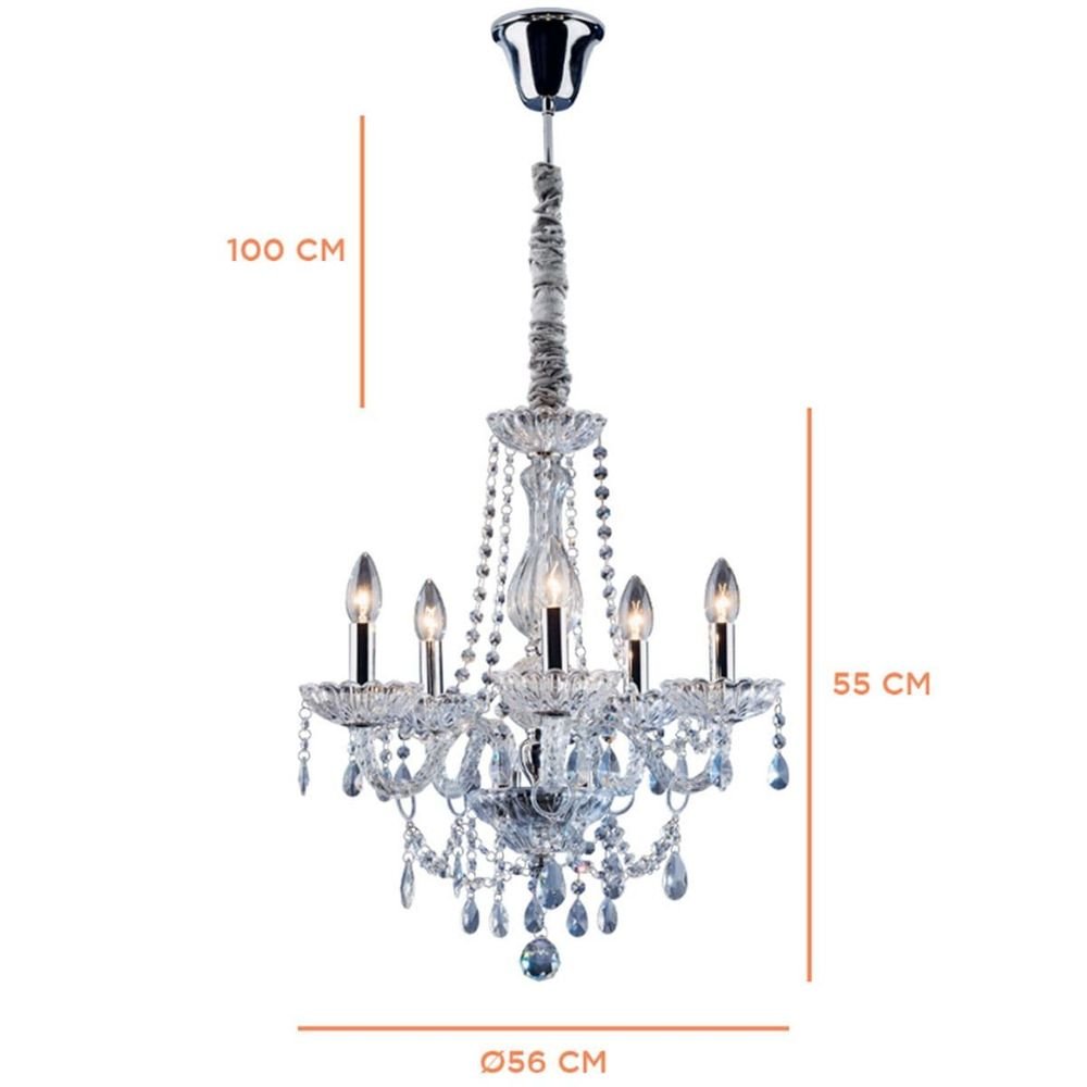 Lustre Clássico 5 Luzes E14 Transparente Bronzearte