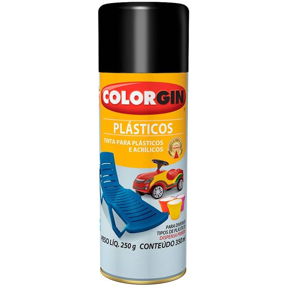 Tinta Spray Para Plástico 350ml 1502 Preto Brilhante Colorgin