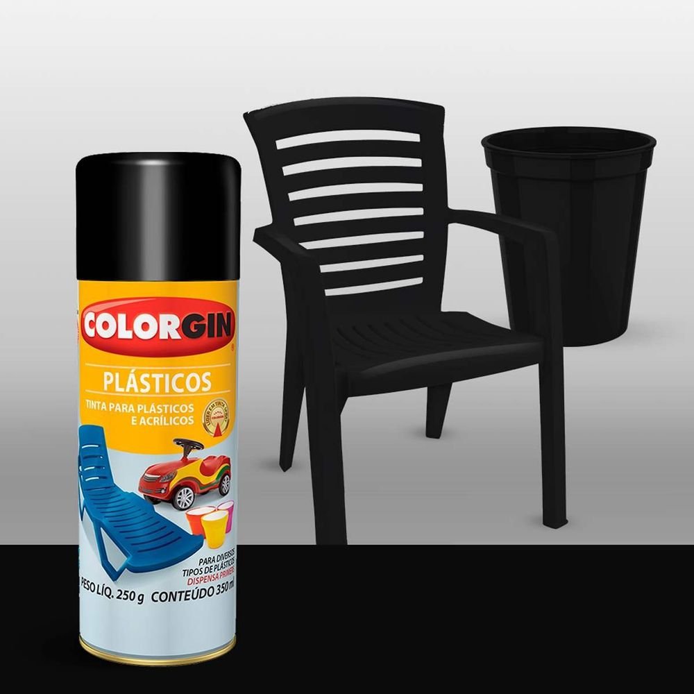 Tinta Spray Para Plástico 350ml 1502 Preto Brilhante Colorgin