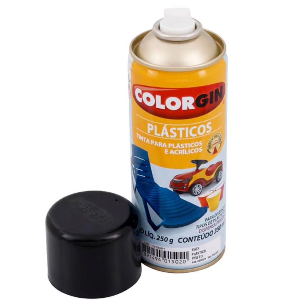 Tinta Spray Para Plástico 350ml 1502 Preto Brilhante Colorgin