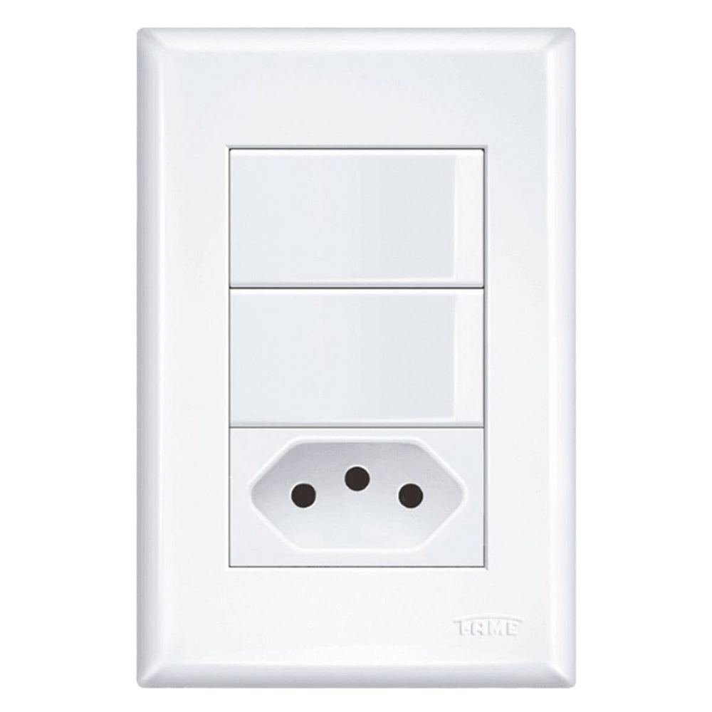 Interruptor Duplo 16a/250w Com Uma Tomada 2p+t 20a/250w Evidence 2922 Branco Fame