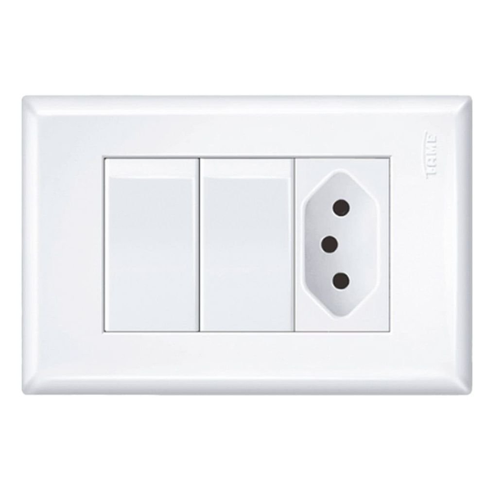 Interruptor Duplo 16a/250w Com Uma Tomada 2p+t 20a/250w Evidence 2922 Branco Fame