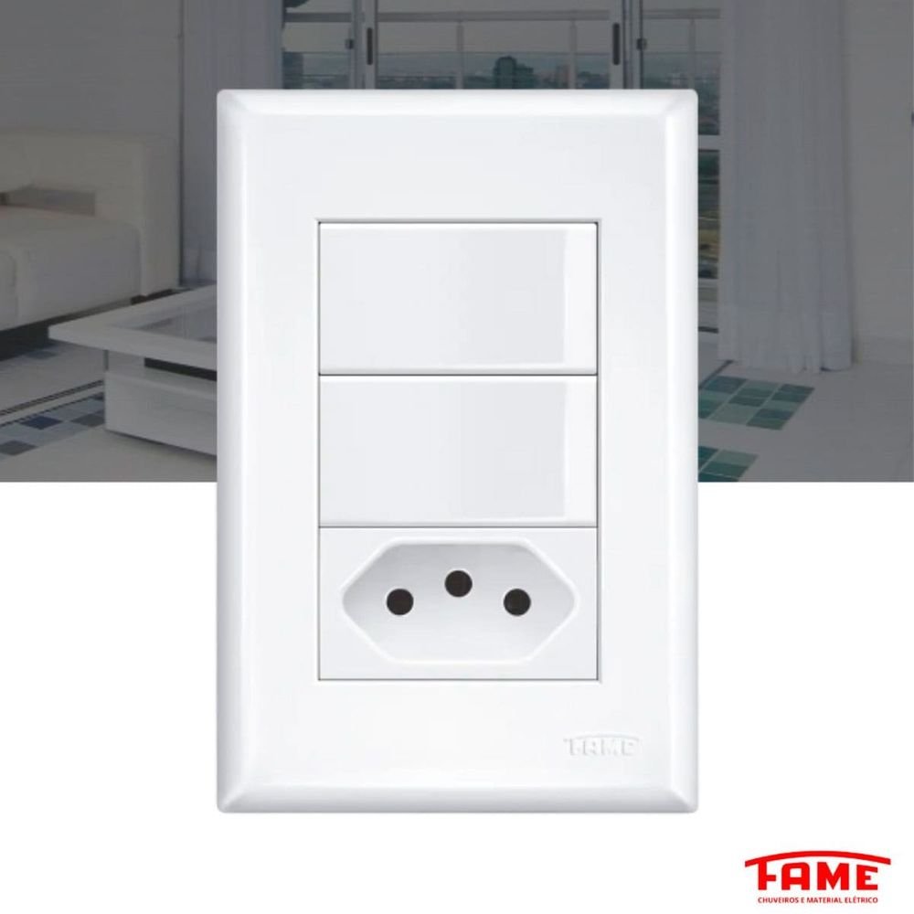 Interruptor Duplo 16a/250w Com Uma Tomada 2p+t 20a/250w Evidence 2922 Branco Fame