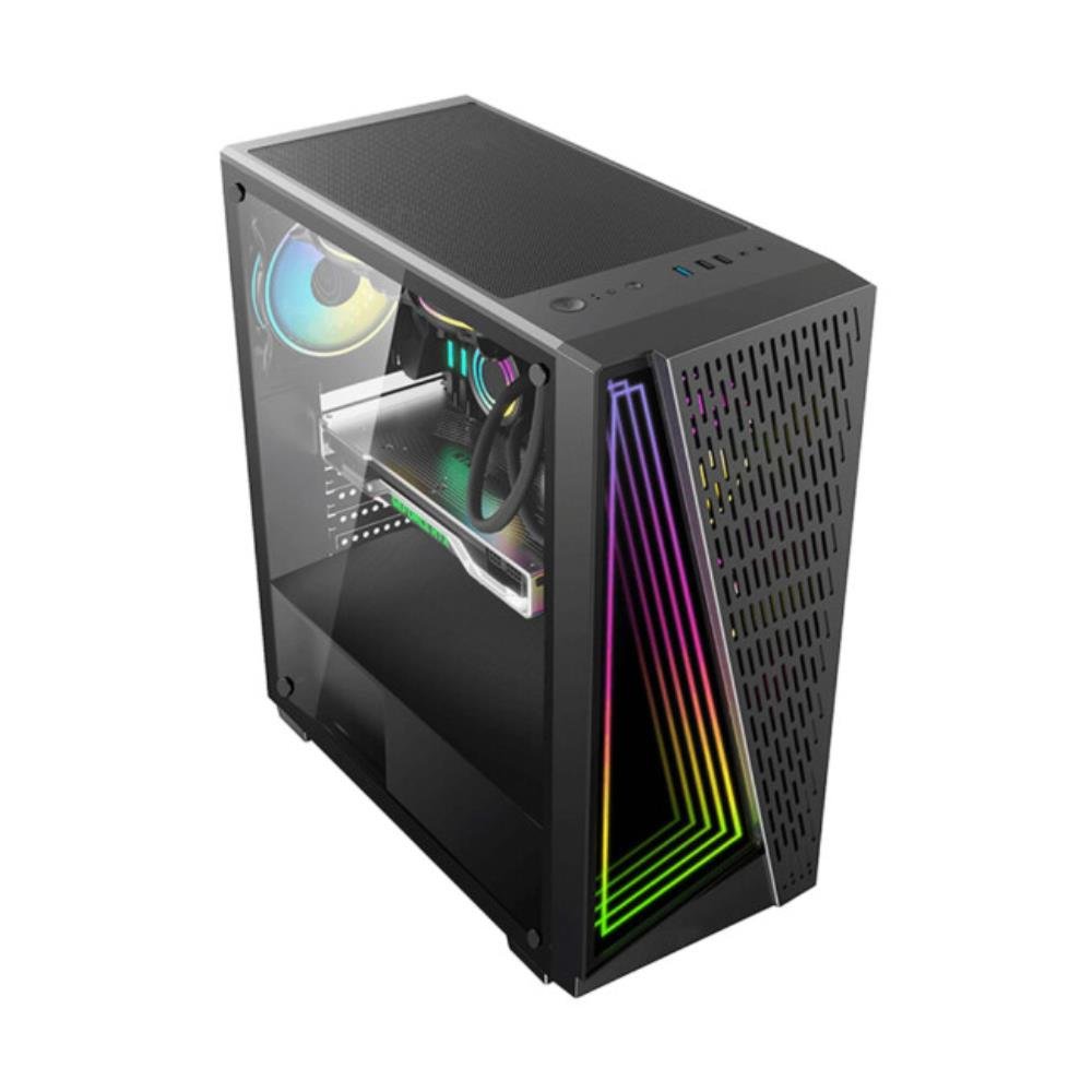 Gabinete Gamer Brx Black Neon, RGB, Mid-Tower, Vidro Temperado, Com 3 Fans, Preto, CA-032BK