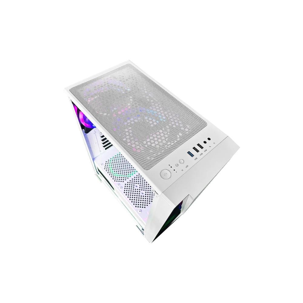 Gabinete Gamer BRX White Neon, ATX, Lateral em Vidro Temperado, LED RGB, 3 Fans, Branco - CA-032WH