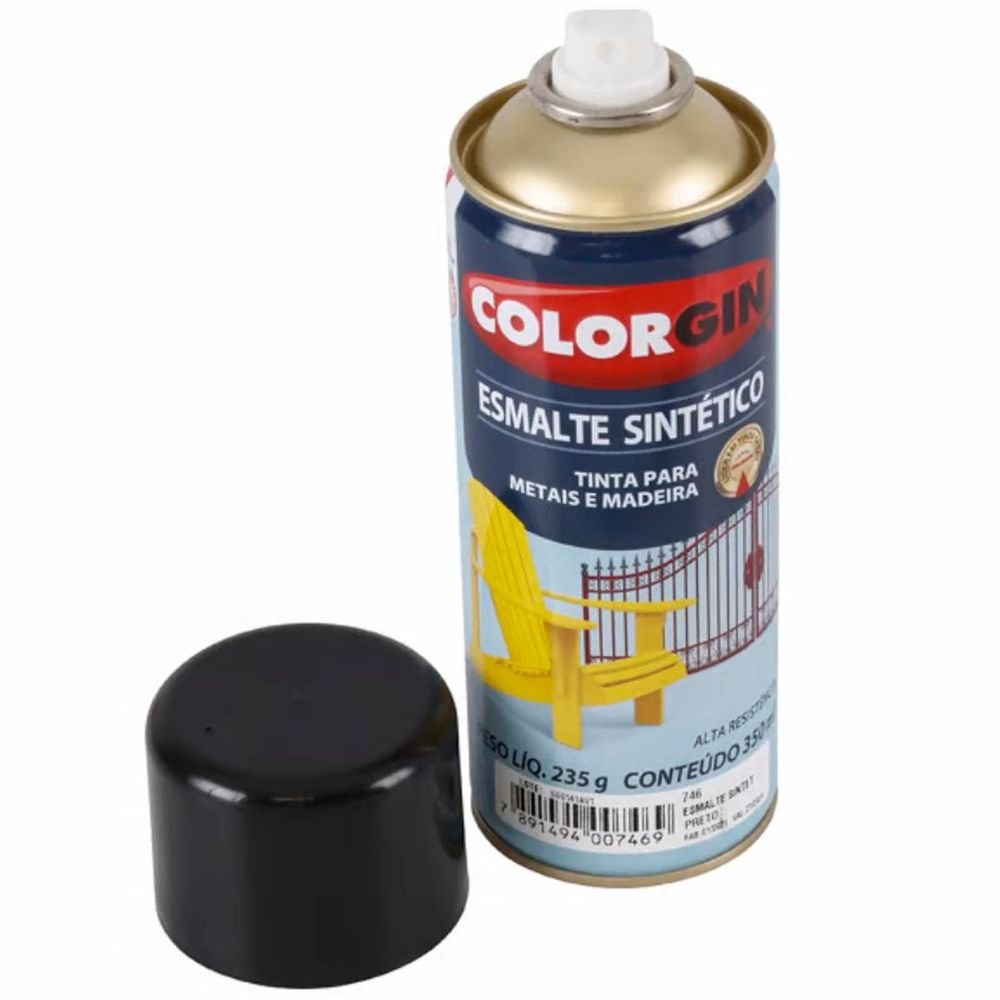 Tinta Spray Esmalte Sintético 350ml 746 Preto Colorgin