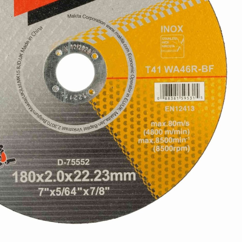 Disco De Corte Fino Para Inox 7" 180x 2.0x22,23mm D-75552 Makita