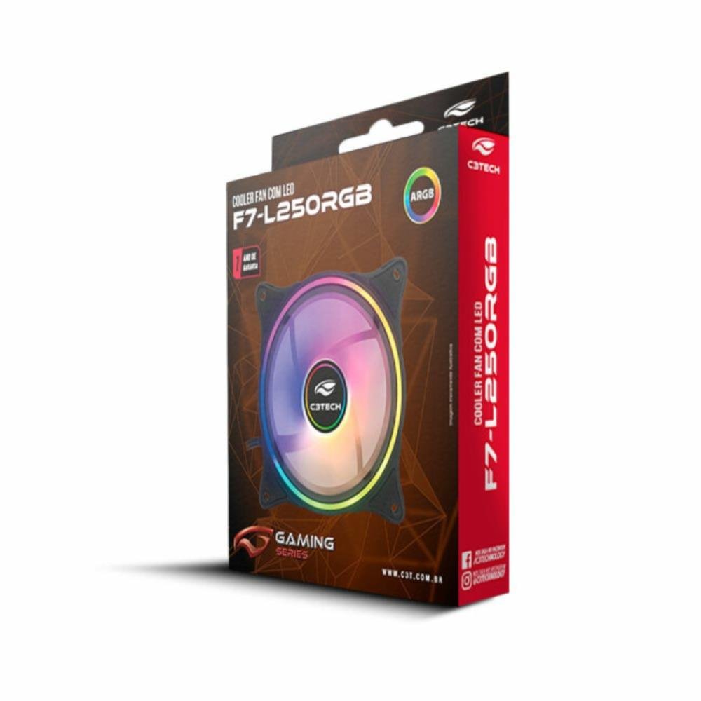Cooler FAN C3Tech, 120mm, LED RGB, Silencioso, Preto - F7-L250RGB