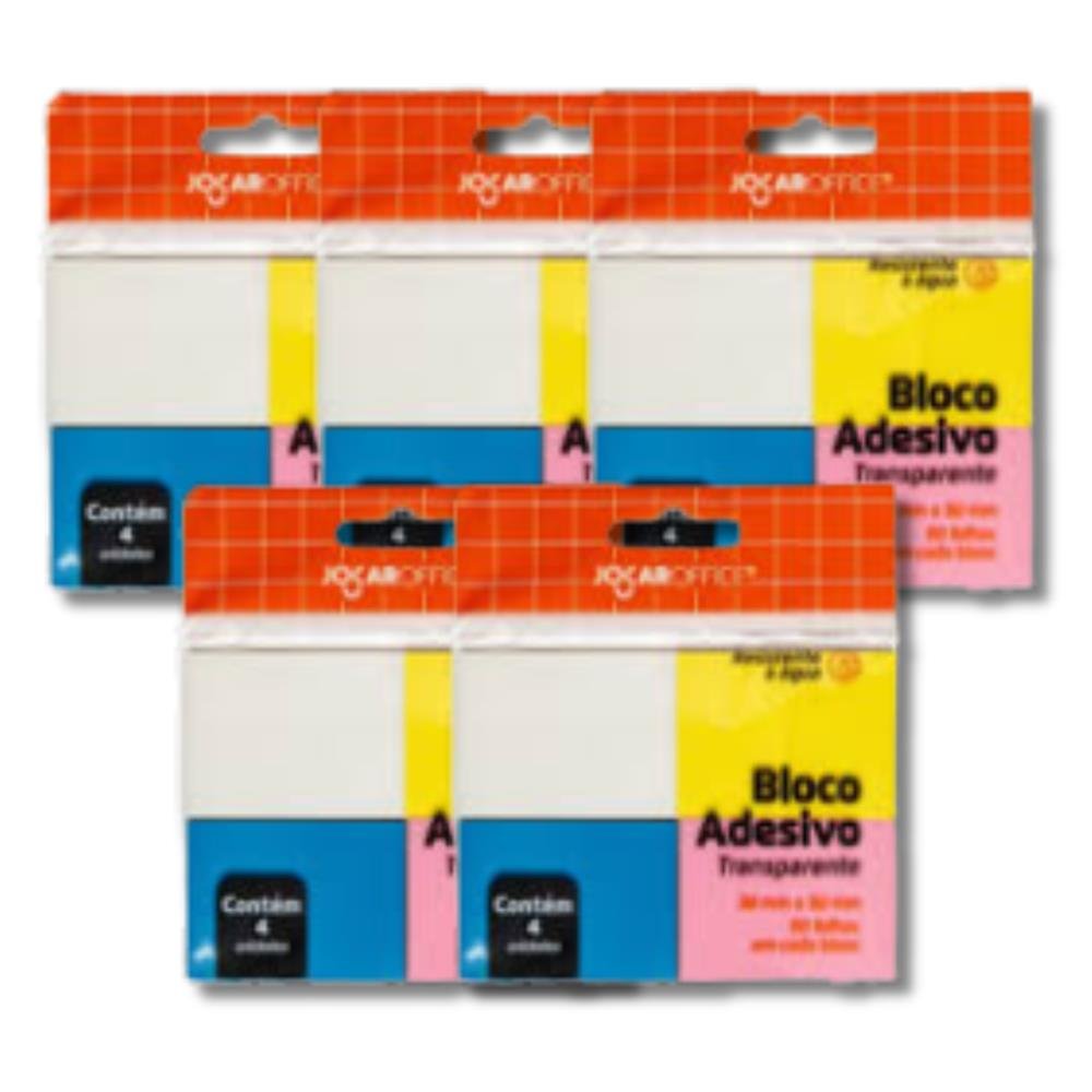 Bloco Adesivo Transparente 4 Cores kit com 5 Und