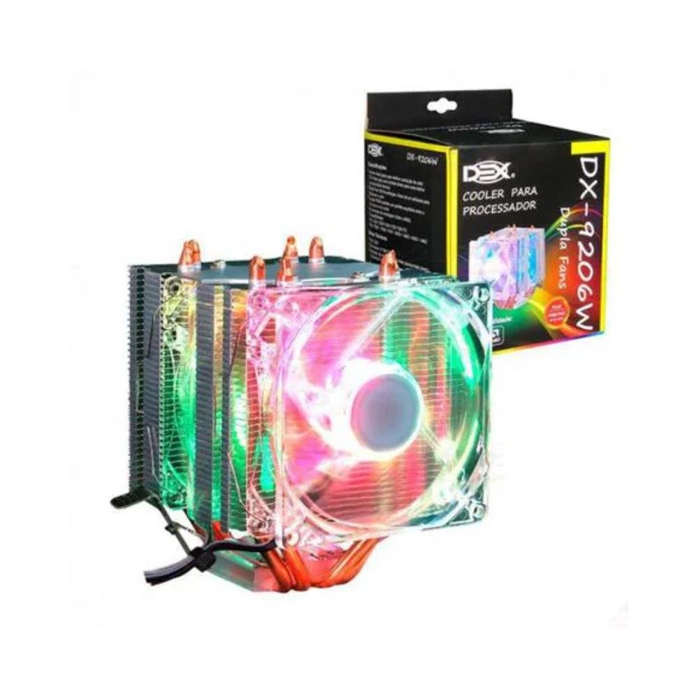 Cooler Para Processador DEX Gamer Duplo FAN, Intel e AMD, ARGB, 6 LEDs, Pata, Universal - DX-9206W