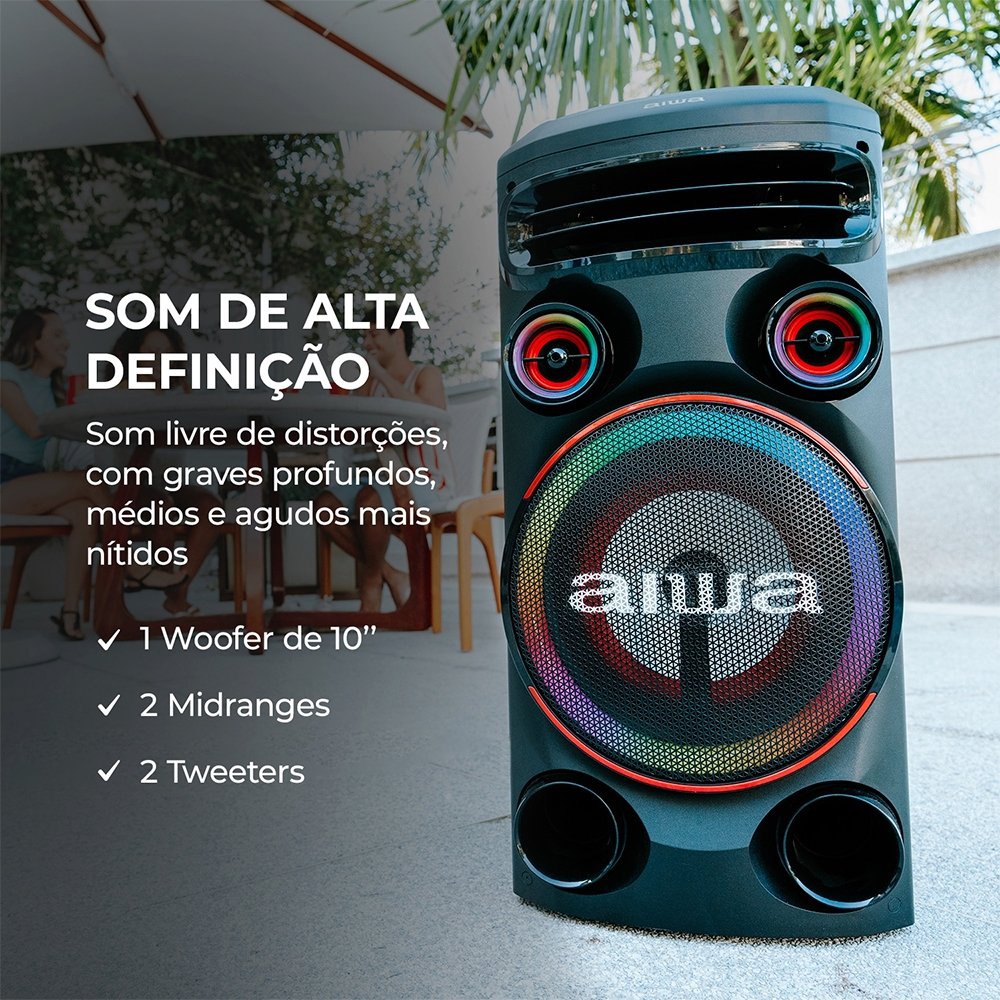 Caixa de Som Amplificada Aiwa Torre Som AWS-T1W-02 - Bluetooth, 1600W, Preto