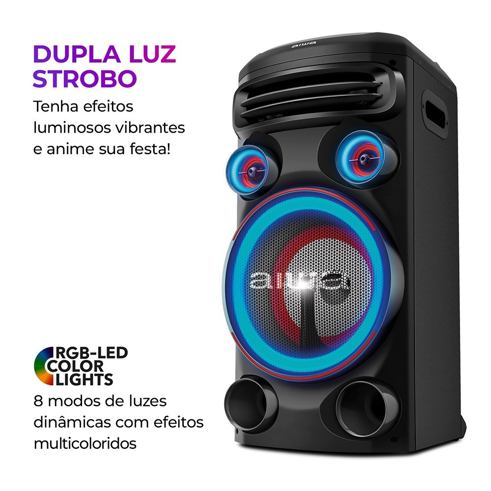 Caixa de Som Amplificada Aiwa Torre Som AWS-T1W-02 - Bluetooth, 1600W, Preto