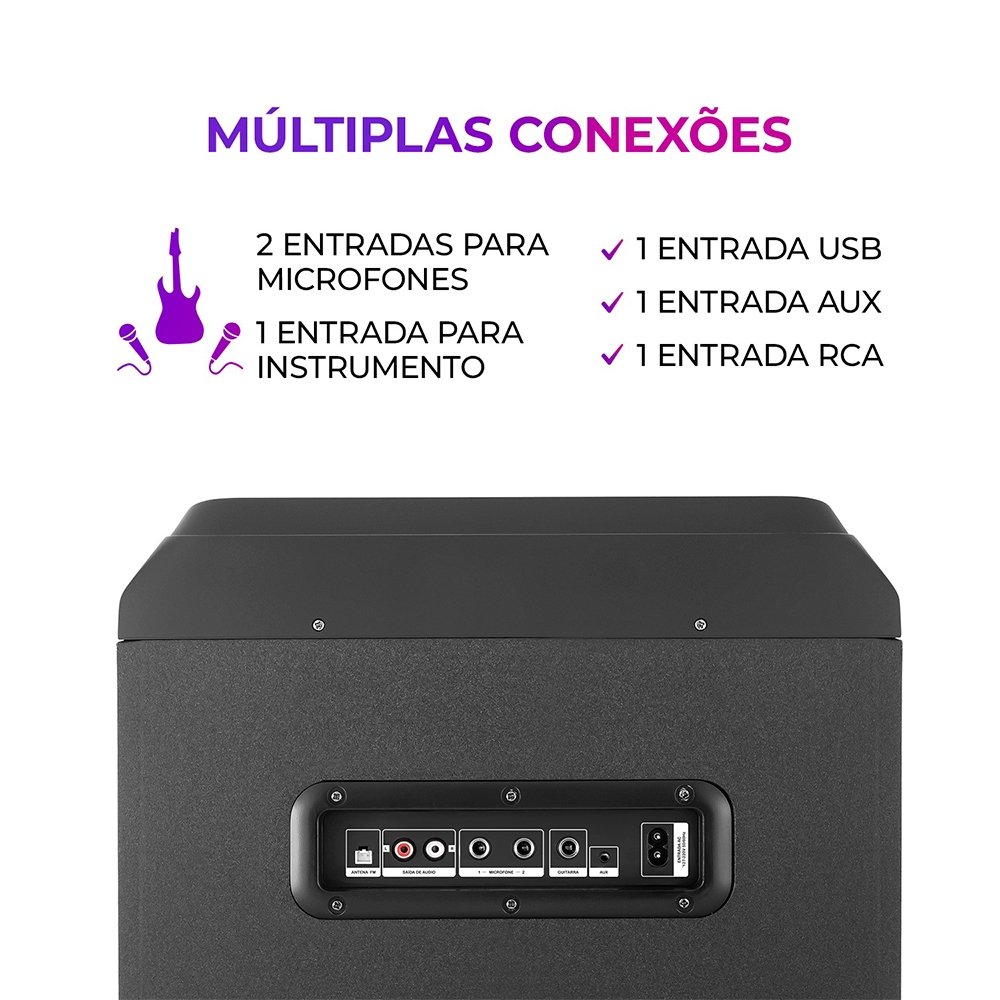 Caixa de Som Amplificada Aiwa Torre Som AWS-T1W-02 - Bluetooth, 1600W, Preto