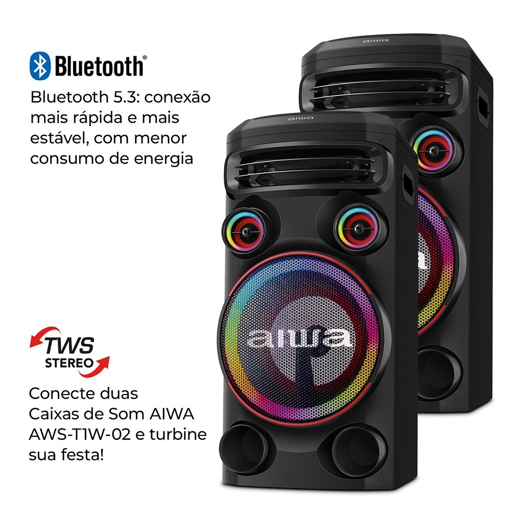 Caixa de Som Amplificada Aiwa Torre Som AWS-T1W-02 - Bluetooth, 1600W, Preto