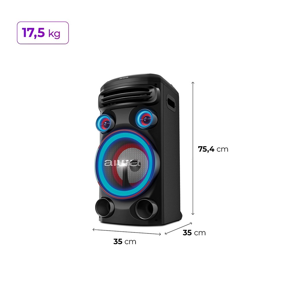 Caixa de Som Amplificada Aiwa Torre Som AWS-T1W-02 - Bluetooth, 1600W, Preto