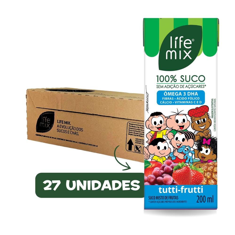 Suco 100% Life Mix Turma da Mônica Tutti Frutti 200ml - Embalagem 27 unidades