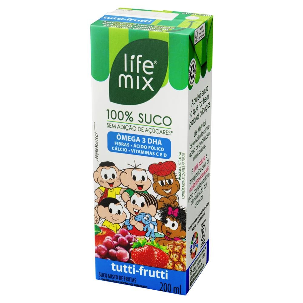 Suco 100% Life Mix Turma da Mônica Tutti Frutti 200ml - Embalagem 27 unidades