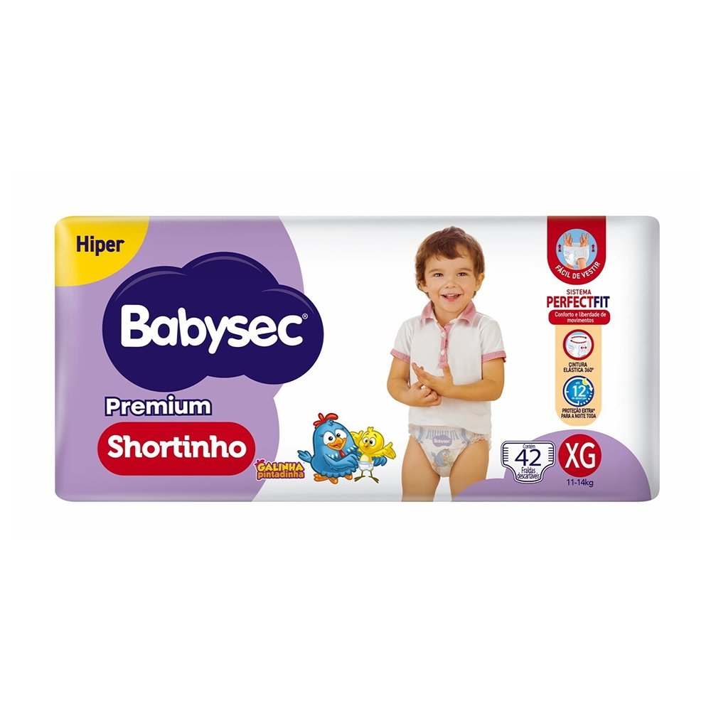 Fralda Descartável Babysec Shortinho Hiper Extra Grande - 2 Pacotes com 42 Fraldas - Total 84 Tiras