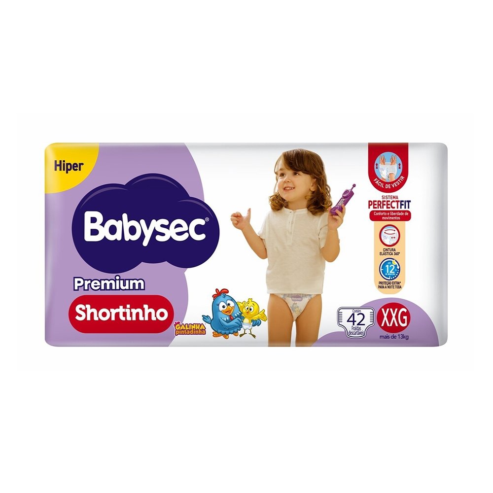 Fralda Descartável Babysec Shortinho Hiper Extra Extra Grande - 2 Pacotes com 42 Fraldas - Total 84 Tiras