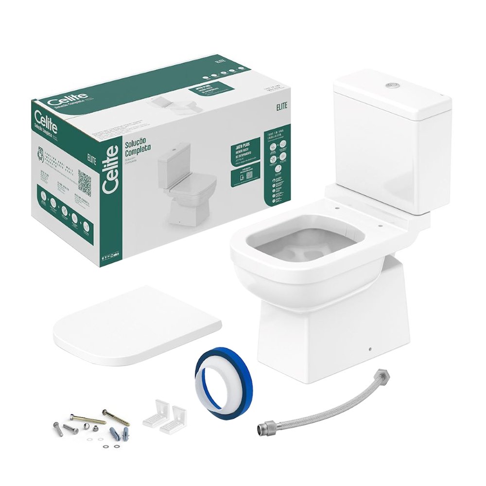 Kit Vaso Sanitário + Caixa Acoplada + Acessórios de Fixação Elite da Celite Branco