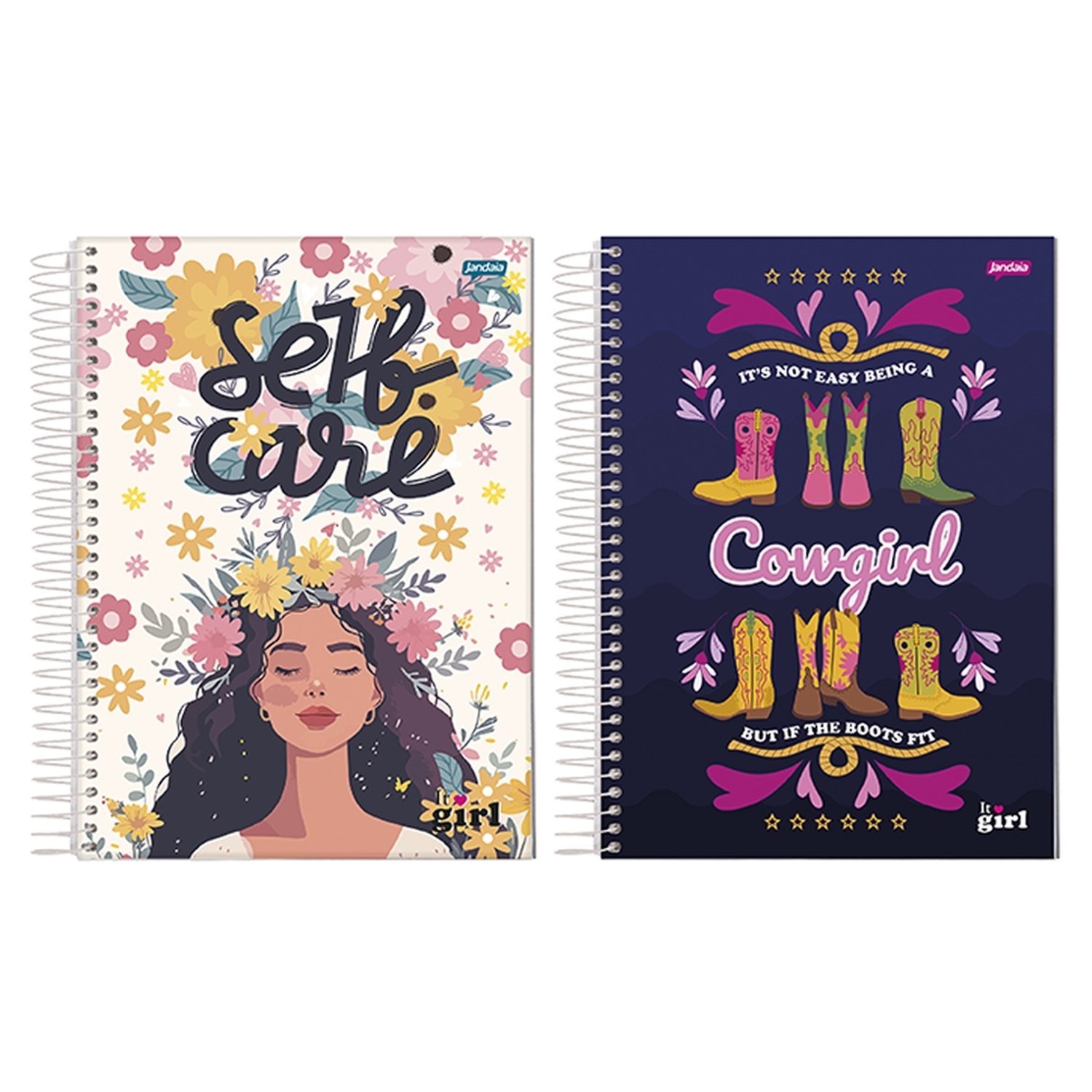 Caderno Espiral Jandaia Universitário It Girl - Capa Dura 20 Matérias 400 Folhas - Embalagem com 2 Unidades (SORTIDO)